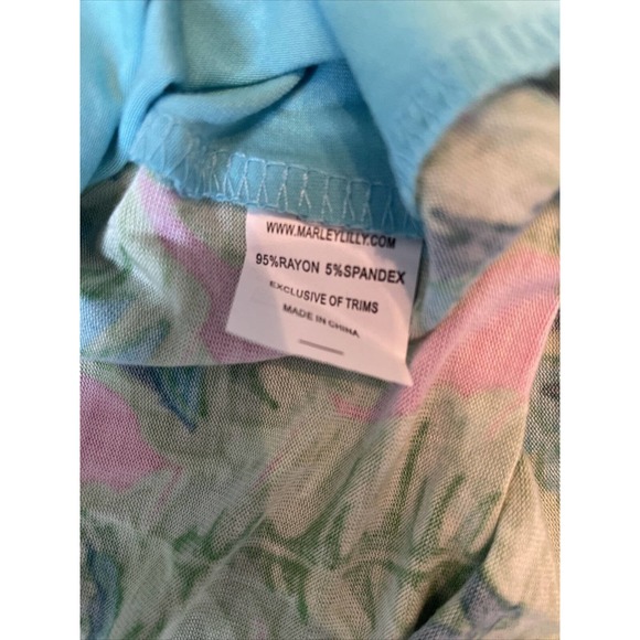 Marley Lilly NWT Woman’s Tropical Palm Tree Tank Blue Green Pink Large L/XL - Picture 6 of 7